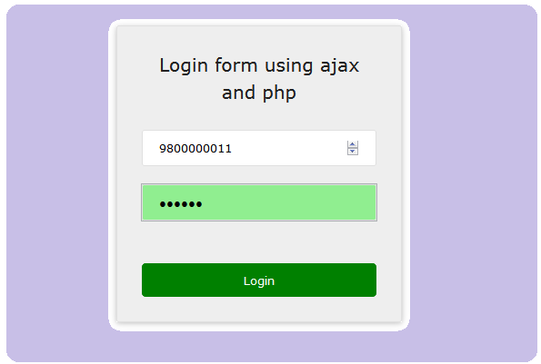 login form in ajax and php using mobile number